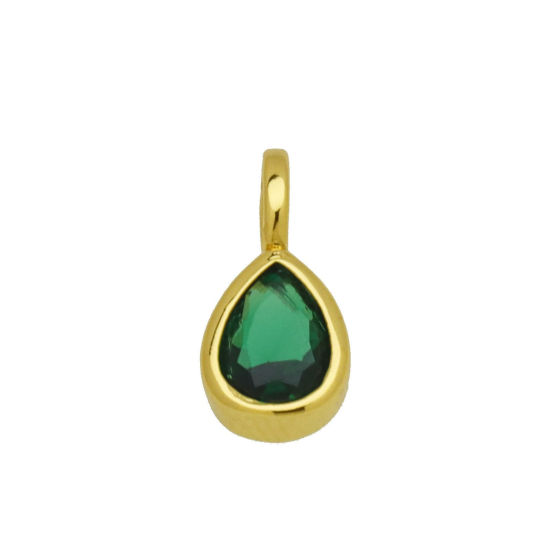 Picture of 2 PCs Brass Geometric Charms Wholesale 18K Gold Plated Drop Emerald Cubic Zirconia 13mm x 6mm