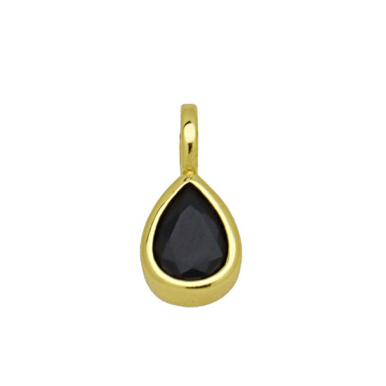 Picture of 2 PCs Brass Geometric Charms Wholesale 18K Gold Plated Drop Black Cubic Zirconia 13mm x 6mm