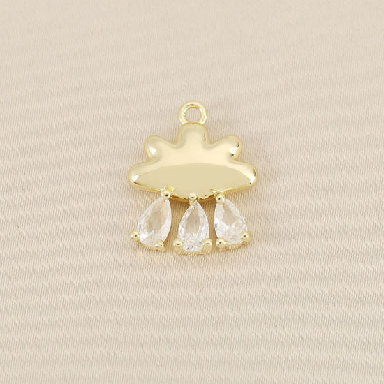 Picture of 1 Piece Eco-friendly Brass Weather Collection Charms Wholesale 18K Real Gold Plated Cloud Clear Cubic Zirconia 16mm x 12.5mm