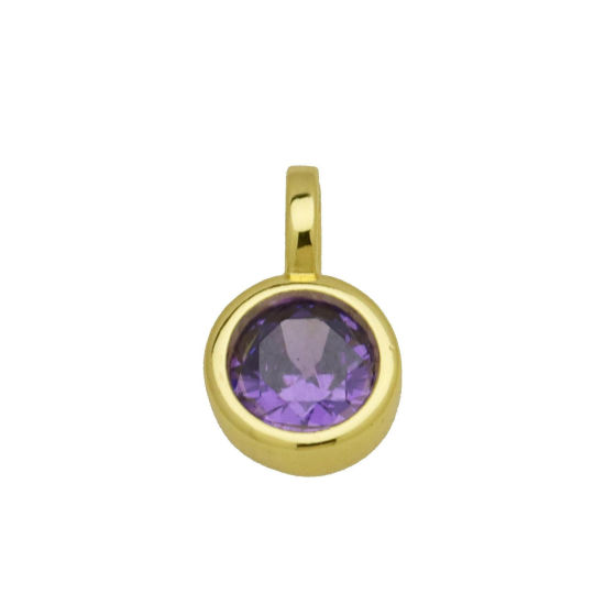 Picture of 2 PCs Brass Geometric Charms Wholesale 18K Gold Plated Round Purple Cubic Zirconia 12mm x 8mm