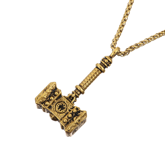 Image de Colliers en Acier Titane Or Vieilli Marteau 56cm Long, 1 Pièce