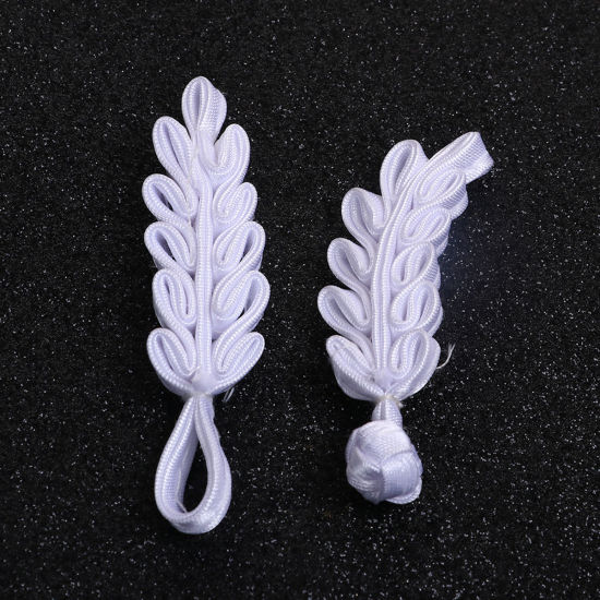 Picture of Satin Chinese Frog Buttons White Leaf 11.5cm x 1.5cm, 1 Pair