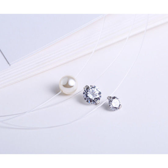 Image de Colliers en Argent Pur Rond Blanc Perle Imitation Acrylique 39cm long, 1 Pièce
