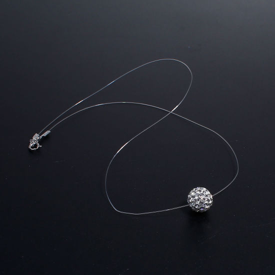 Picture of Sterling Silver Necklace Silver Tone Round Clear Rhinestone 41.5cm(16 3/8") long, 1 Piece