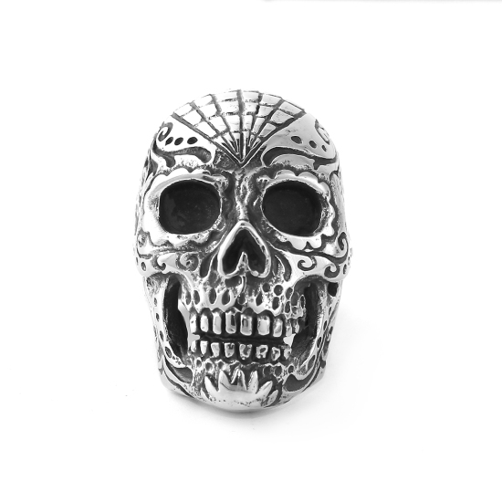Image de Bagues en Acier Titane Non Ajustable Argent Vieilli Tête de Mort 19.9mm (Taille d'US: 10) , 1 Pièce