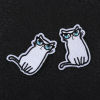 Picture of 2 PCs Fabric Iron On Patches Appliques (With Glue Back) DIY Sewing Craft Clothing Decoration White Cat Animal 6.2cm x 4.6cm