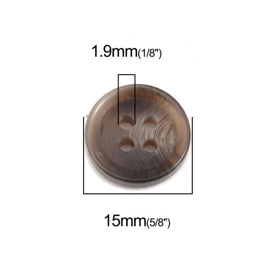 Image de Bouton de Couture en Résine 4 Trous Rond Café 15mm Dia, 30 Pcs