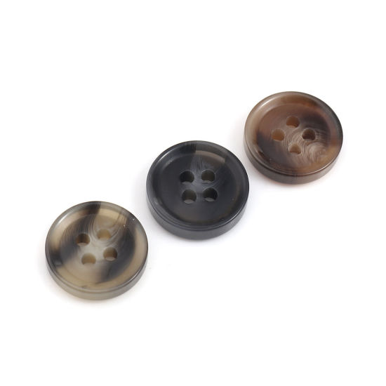 Image de Bouton de Couture en Résine 4 Trous Rond Café 15mm Dia, 30 Pcs