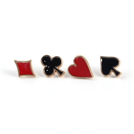 Image de 1 Kit ( 4 Pcs/Kit) Broche Epingle Élégant Motifs Poker Doré Noir & Rouge Émail 13mm x 10mm - 12mm x 11mm
