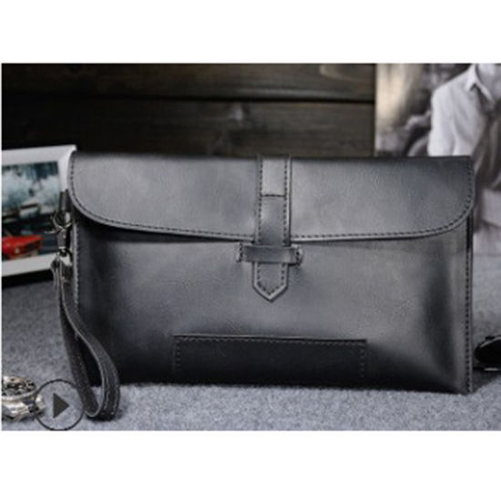 Picture of PU Leather Retro Casual Men's Bags Rectangle Black 26cm x 16cm, 1 Piece