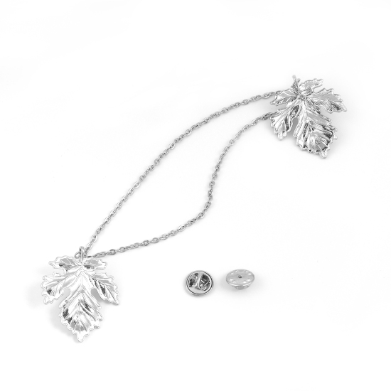 Immagine di 1 Pz Stile Pastorale Spilla Foglia d'Acero Tono Argento 21.8cm x 3.2cm