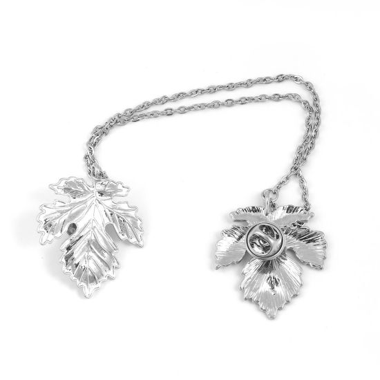 Immagine di 1 Pz Stile Pastorale Spilla Foglia d'Acero Tono Argento 21.8cm x 3.2cm