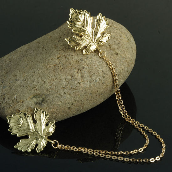 Immagine di 1 Pz Stile Pastorale Spilla Foglia d'Acero Tono Argento 21.8cm x 3.2cm