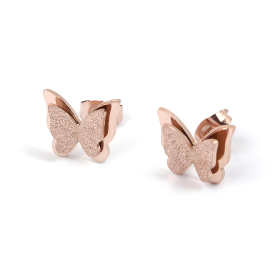 Bild von Titan Edelstahl Ohrring Ohrstecker Rosegold Schmetterling 12mm x 10mm, 1 Paar