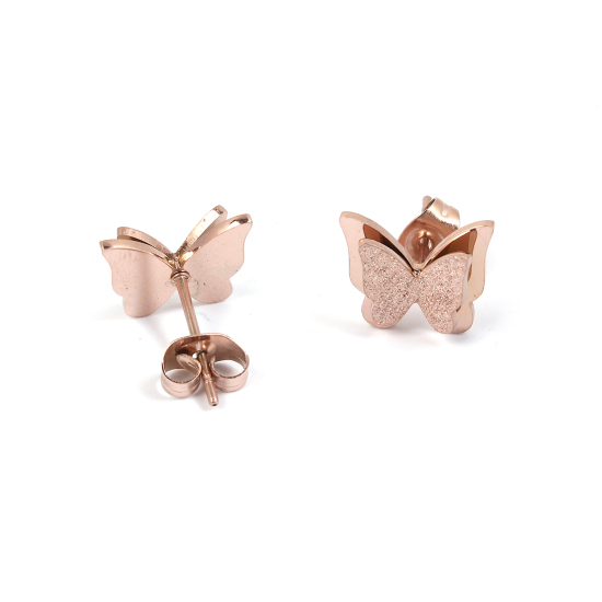 Bild von Titan Edelstahl Ohrring Ohrstecker Rosegold Schmetterling 12mm x 10mm, 1 Paar