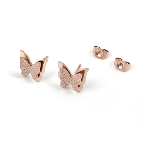 Bild von Titan Edelstahl Ohrring Ohrstecker Rosegold Schmetterling 12mm x 10mm, 1 Paar
