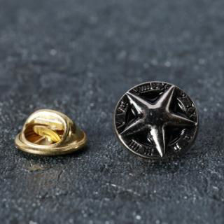 Picture of Pin Brooches Round Pentagram Star Silver Tone Black Enamel 13mm Dia., 2 PCs