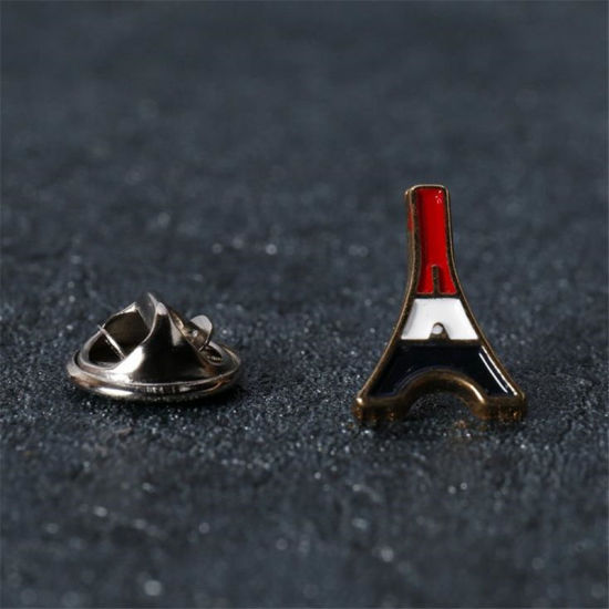 Imagen de 2 Unidades Elegante Pin Broches Ronda Estrellas de cinco puntos Tono de Plata Negro Esmalte 13mm Dia.