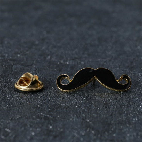 Imagen de 2 Unidades Elegante Pin Broches Ronda Estrellas de cinco puntos Tono de Plata Negro Esmalte 13mm Dia.
