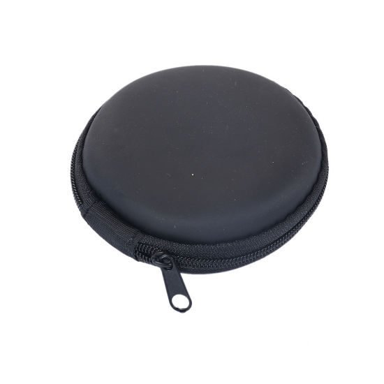 Picture of PU Leather USB Cable Storage Case Bags Black Round 8.3cm(3 2/8"), 1 Piece