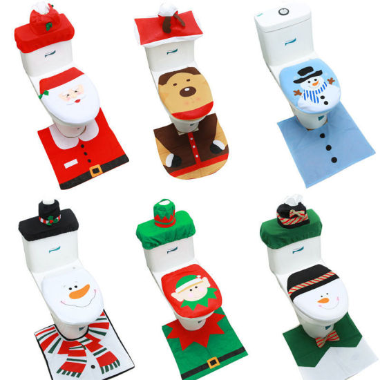 Picture of Toilet Foot Pad Seat Cover Cap Christmas Decorations Toilet Seat Cover and Rug Bathroom Accessory Santa Claus 1 Set( 3 PCs/Set)