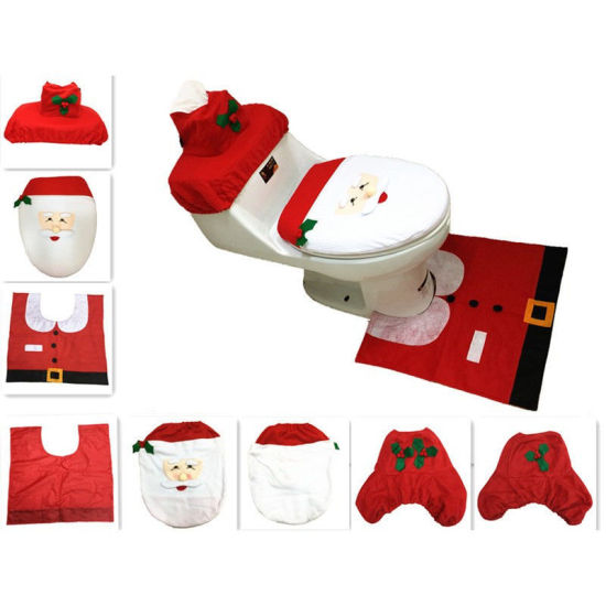 Picture of Toilet Foot Pad Seat Cover Cap Christmas Decorations Toilet Seat Cover and Rug Bathroom Accessory Santa Claus 1 Set( 3 PCs/Set)