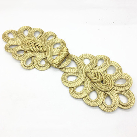 Bild von 1 Paar Terylen Chinesische Froschknöpfe Golden Blätter 21cm x 7.5cm