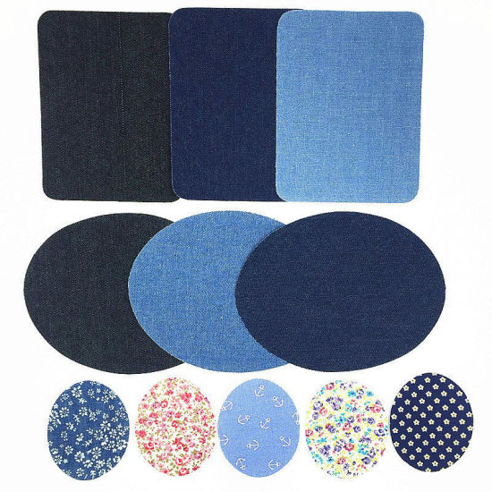 Immagine di 1 Paio (Circa 2 Pz/Pacco) Stoffa Rattoppo (Con la colla posteriore) DIY Scrapbooking Craft Blu Scuro Ovale 14.2cm x 11.3cm
