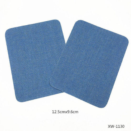 Immagine di 1 Paio (Circa 2 Pz/Pacco) Stoffa Rattoppo (Con la colla posteriore) DIY Scrapbooking Craft Blu Scuro Ovale 14.2cm x 11.3cm