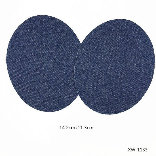 Immagine di 1 Paio (Circa 2 Pz/Pacco) Stoffa Rattoppo (Con la colla posteriore) DIY Scrapbooking Craft Blu Scuro Ovale 14.2cm x 11.3cm