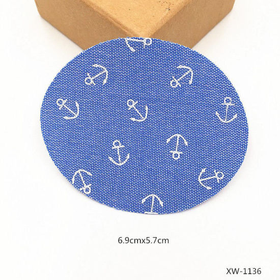 Immagine di 1 Paio (Circa 2 Pz/Pacco) Stoffa Rattoppo (Con la colla posteriore) DIY Scrapbooking Craft Blu Scuro Ovale 14.2cm x 11.3cm