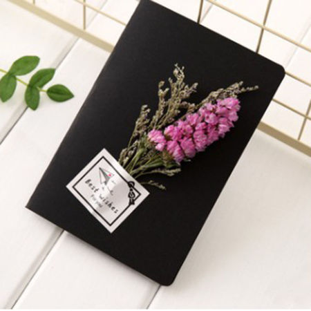 Paper Greeting Card Rectangle Myosotis Dried Flower Black 1 Set