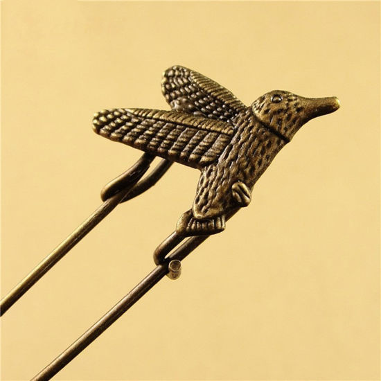 Imagen de 1 Unidad Retro Broches de Seguridad Hummingbird Tono Bronce 6cm x 2cm