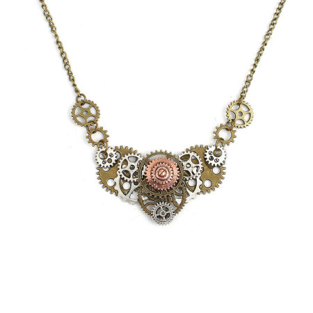 1 Piece Steampunk Pendant Charm Necklace Antique Bronze Gear 70cm(27.6") long
