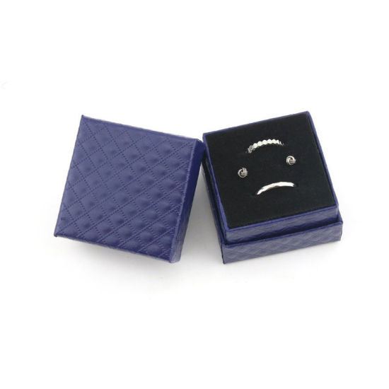Imagen de 1 Unidad Papel Joyero para Collar, Pulsera, Anillo, Embalaje de Exhibición de Regalo Azul Oscuro Cuadrado 5cm x 5cm x 3cm