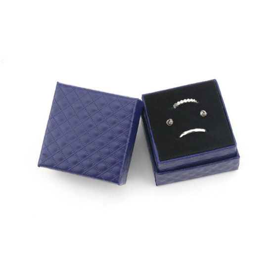 Imagen de 1 Unidad Papel Joyero para Collar, Pulsera, Anillo, Embalaje de Exhibición de Regalo Azul Oscuro Cuadrado 5cm x 5cm x 3cm