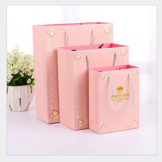 Picture of Paper Tote Bags Orange Pink Rectangle Message " PRINCESS " 26cm x 21cm, 1 Piece