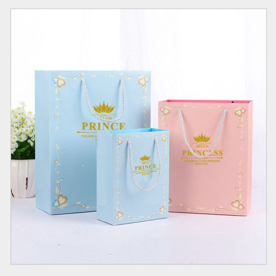 Picture of Paper Tote Bags Blue Rectangle Message " Prince " 33cm x 26cm, 1 Piece