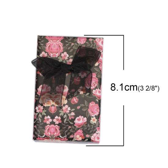 Picture of Paper Jewelry Gift Boxes Rectangle Multicolor Flower Pattern 81mm x 51mm , 1 Piece