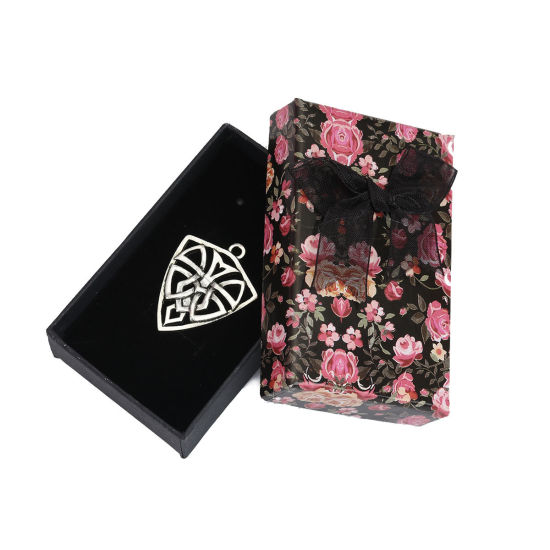 Picture of Paper Jewelry Gift Boxes Rectangle Multicolor Flower Pattern 81mm x 51mm , 1 Piece