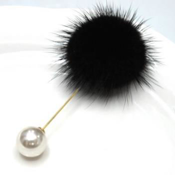 Immagine di 1 Pz Elegante Spilla Pompon Oro Placcato Nero Imitata Perla
