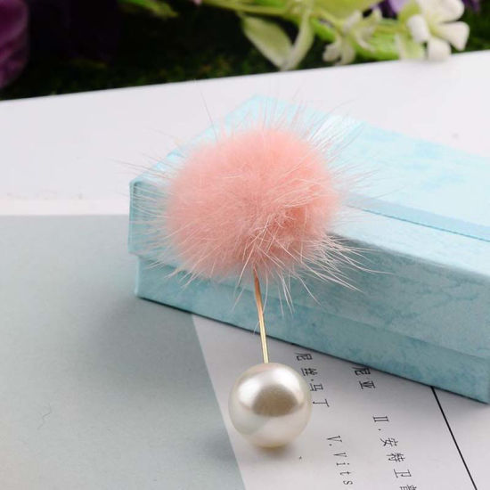 Imagen de 1 Unidad Elegante Pin Broches Bolas Pompom Chapado en Oro Negro Imitación de perla