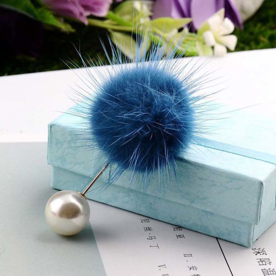 Imagen de 1 Unidad Elegante Pin Broches Bolas Pompom Chapado en Oro Negro Imitación de perla