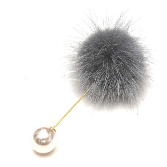 Imagen de 1 Unidad Elegante Pin Broches Bolas Pompom Chapado en Oro Negro Imitación de perla