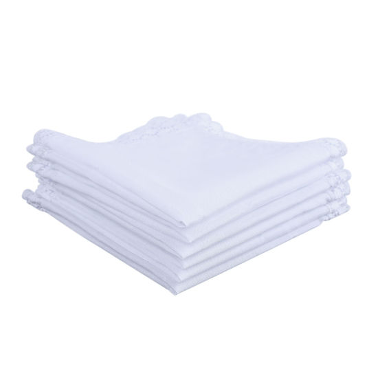 Image de Cotton Handkerchief Square Lace White 26cm x 25cm, 6 Sheets