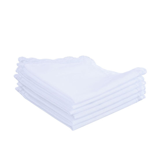 Picture of Cotton Handkerchief  Square Lace White 26cm x 25cm, 6 Sheets
