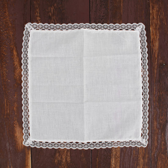 Cotton Handkerchief  Square Lace White 25.5cm x 25.5cm, 6 PCs の画像