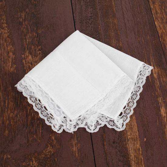 Image de Cotton Handkerchief  Square Lace White 25.5cm x 25.5cm, 6 PCs