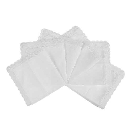 Image de Cotton Handkerchief  Square Lace White 25.5cm x 25.5cm, 6 PCs