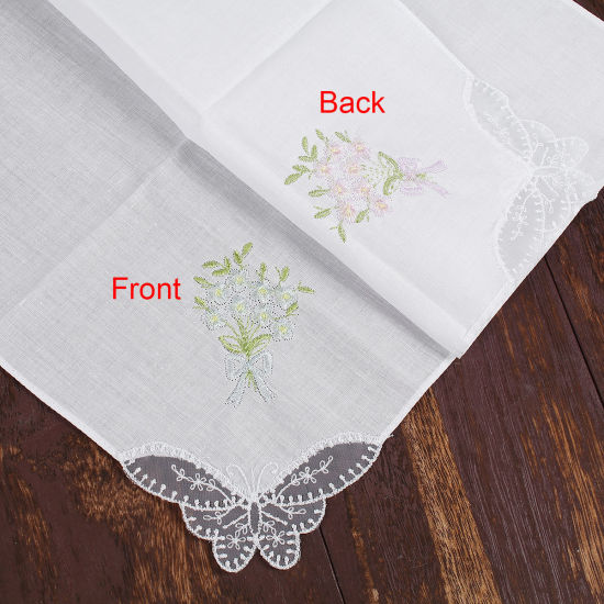 Image de Cotton Embroidery Handkerchief  Square Flower Mixed Color 27.5cm x 27.5cm, 3 PCs